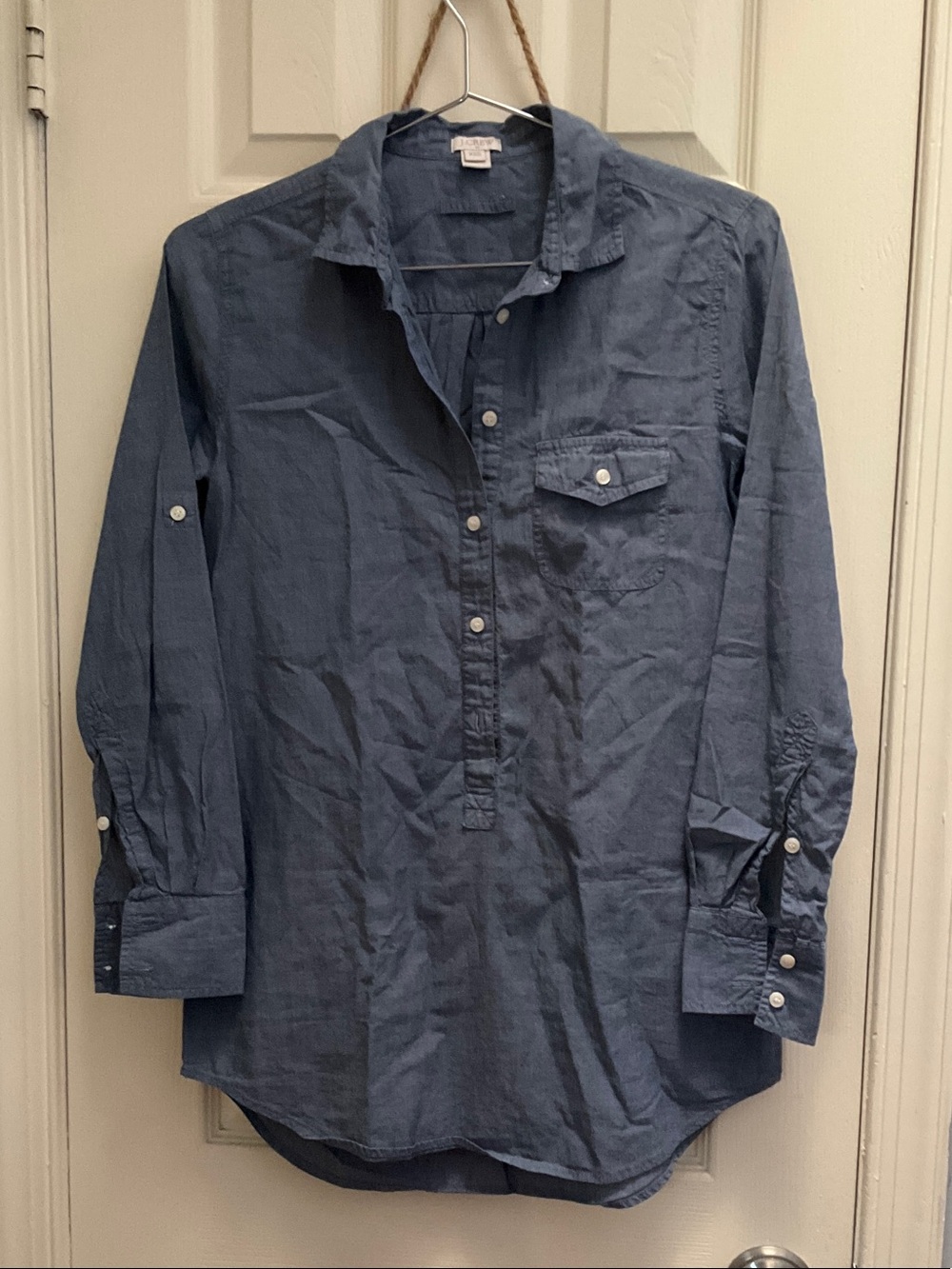 J. Crew Factory Indigo Blue Long-Sleeve Button Popover Shirt